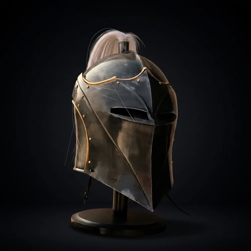 Vanguard Winged Knight Helmet — Brass Finish with Plume