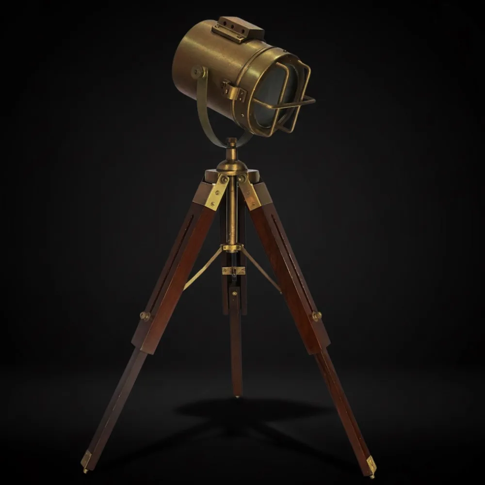 Antique Finish Spotlight on Wooden Tripod